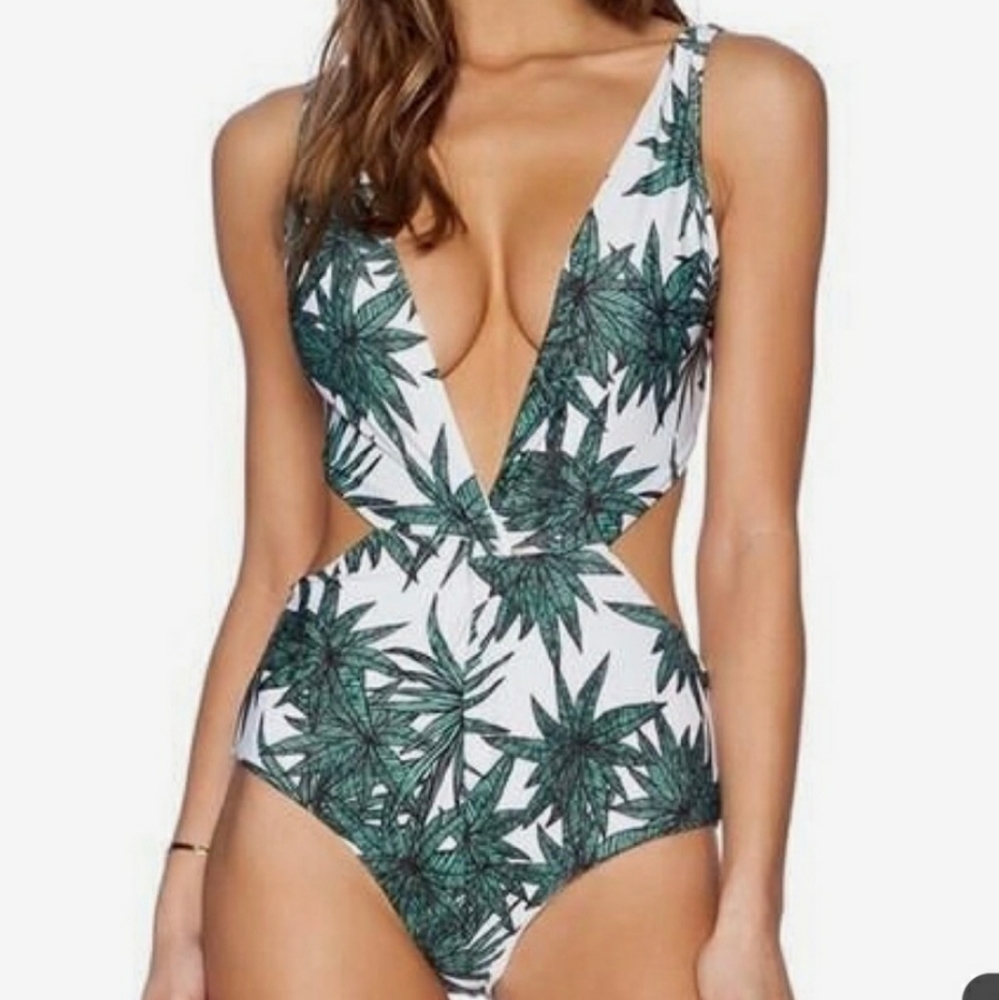 Hemp Leaf Cut Out One Piece Swimsuit Size XL (10)